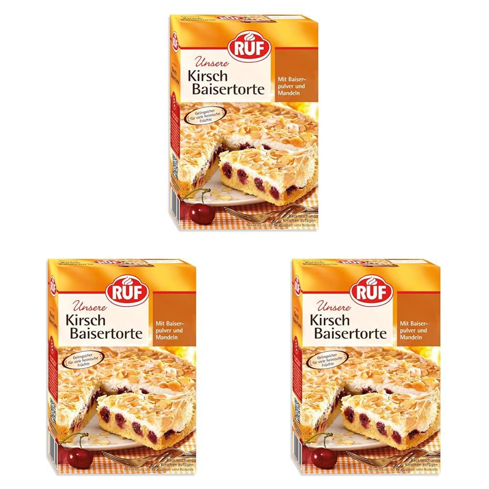 RUF Apfeltorte, Backmischung Für Eine Apfel-Torte Mit Sahne-Creme Und Zimt-Zucker, Apfel-Zimt-Torte, Vegan Naty Shop Kirsch-Baiser-Torte 350 G (Packung Mit 3)