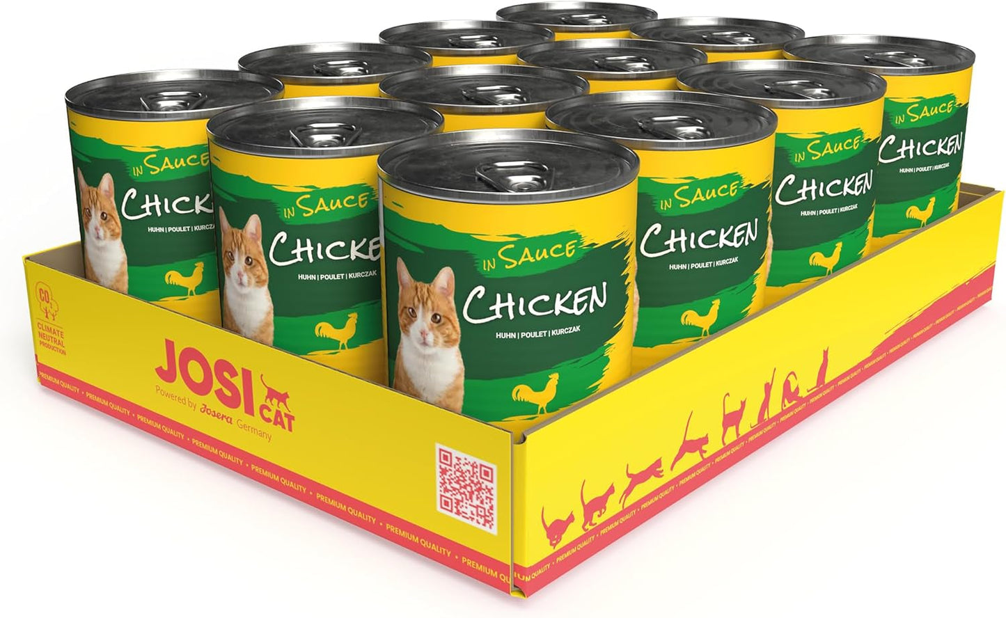 JosiCat Kuře v omáčce (12 x 415 g) | Dospělý | Prémiové vlhké krmivo pro dospělé kočky | Kuře v omáčce | Vitamin D3 a E | Powered by JOSERA | Mokré krmivo pro kočky | Kompletní krmivo | Balení 12