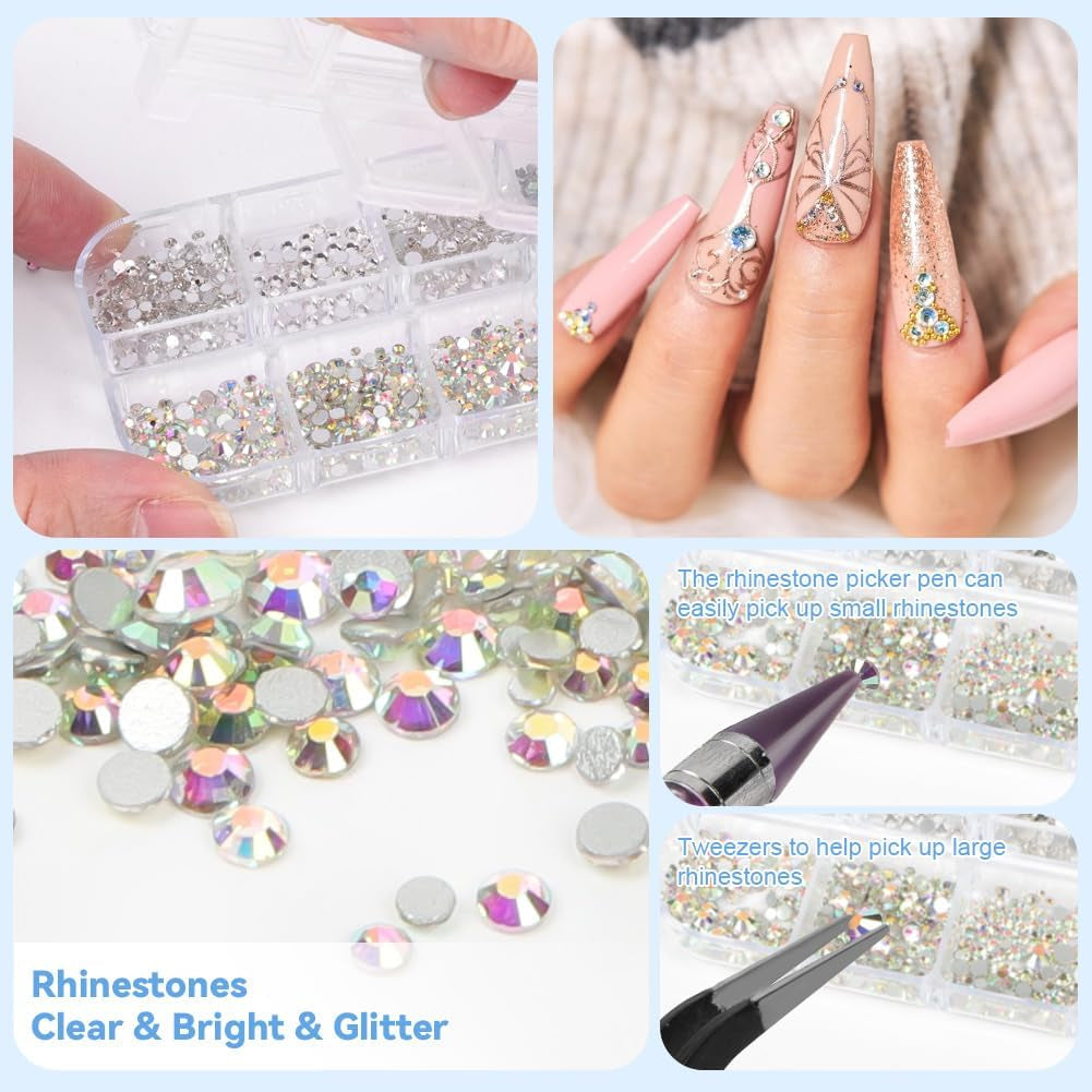 Harz Strasssteine ​​​​4200ks Strass Kristalle 1Mm-5Mm Gemischte Kinder Bastelsachen Kit Mit Strass Mit Picking Pinzette Und Stift Für DIY Nägel Kleidung Kunsthandwerk Gemischt Becher Party (A)