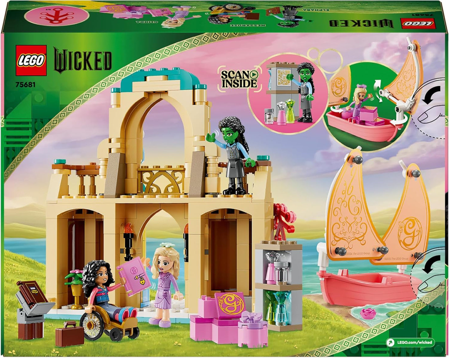 LEGO Wicked Glinda, Elphaba a Nessarose na univerzitě Shiz Plachetnice a 3 figurky Dárek pro dívky a chlapce od 7letých milovníků domečků pro panenky 75681 Stavebnice Besuche den LEGO-Store