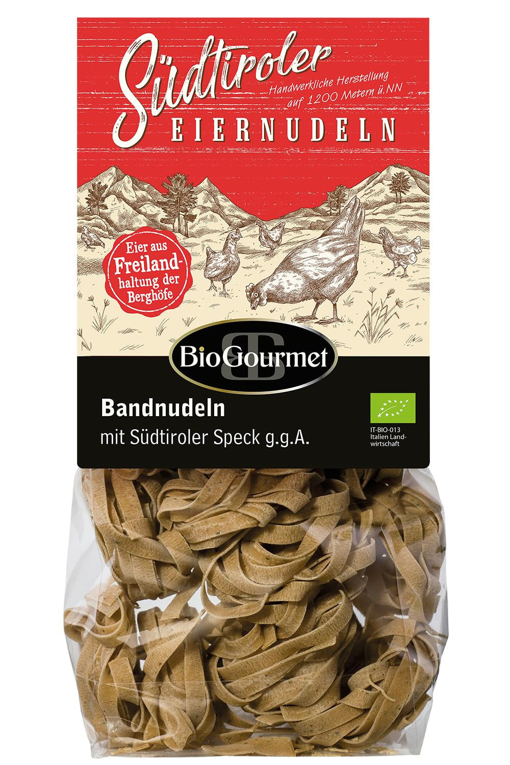 BioGourmet stuhové nudle se Schüttelbrotem z Jižního Tyrolska (CHZO) | Slané a ochucené vaječné nudle s pravou špetkou z Jižního Tyrolska | 1 x 250 g bio