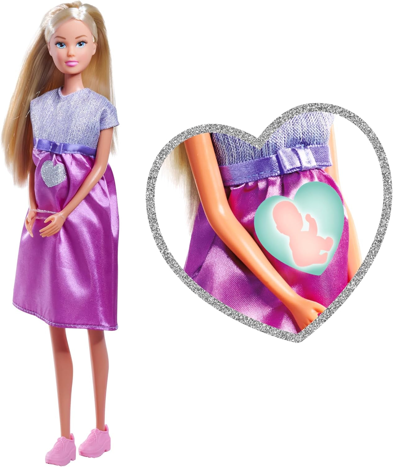 Simba Steffi Love Welcome Baby 29 cm Těhotná Steffi 12 balení Příslušenství k hraní rolí Módní panenka se 4 cm hračkou pro panenku pro děti od 3 let