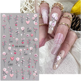 JMEOWIO 3D Nálepka na nehty Blumen Nálepka na nehty Selbstklebend Nagelaufkleber 5D Stereoskopické jarní letní dekorace Nageldesign Zubehör 4 Blatt
