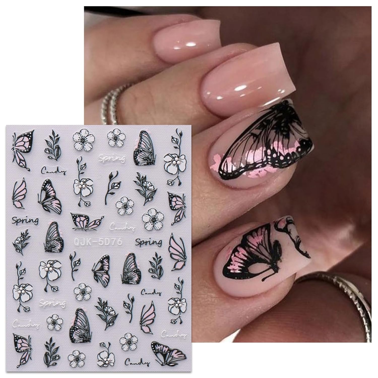 JMEOWIO 6 Blatt 3D Nagelsticker Frühlings Blume Nail Art Sticker Selbtklebend Nagelaufkleber 5D Stereoskopisch Bunte Summer Blumen Dekoration Nageldesign Zubehör