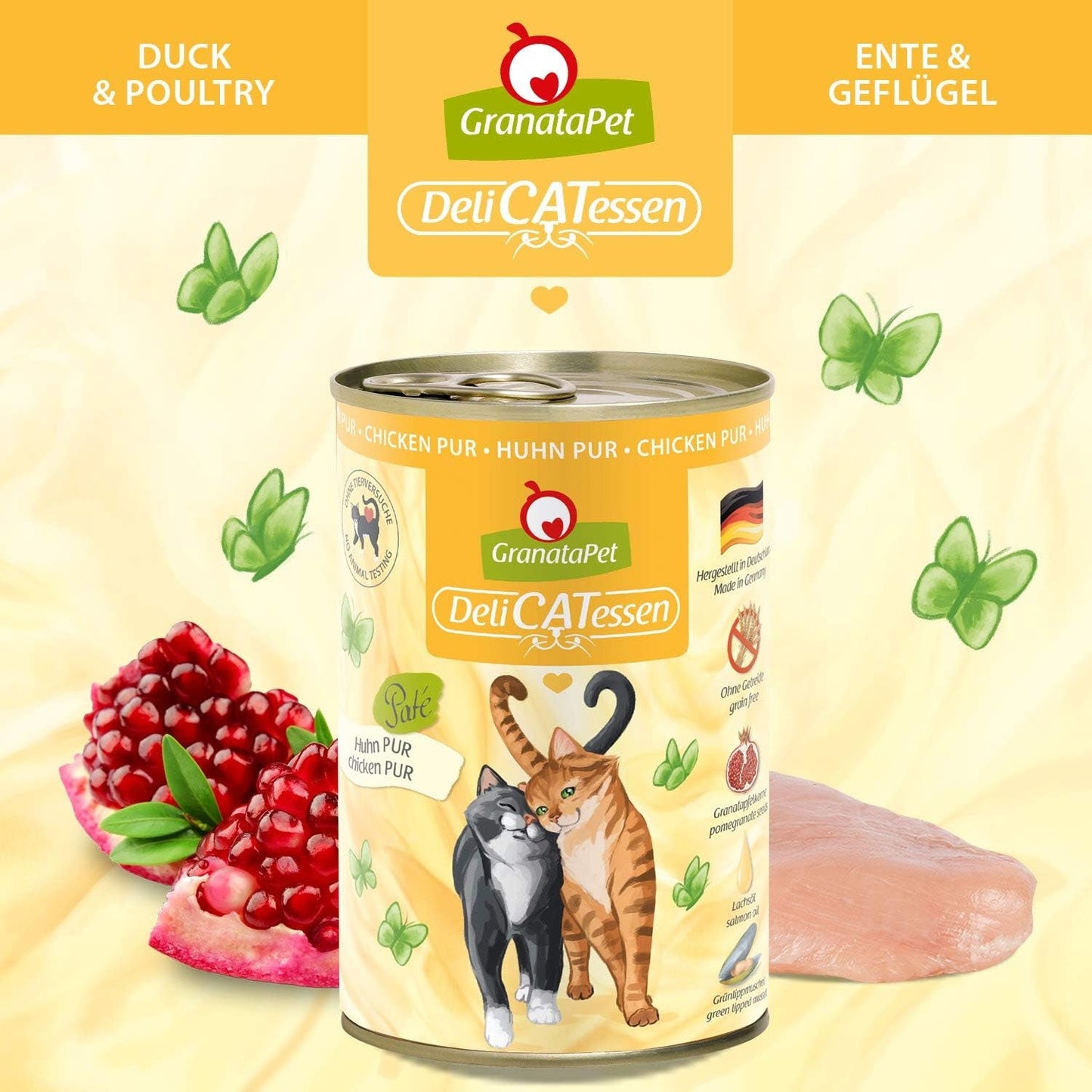 GranataPet DeliCatessen Kuřecí PUR, Nassfutter für Katzen, Futter ohne Getreide & ohne Zuckerzusätze, Katzenfutter mit hohem Fleischanteil & vysoce kvalitní oleje, 6 x 400 g
