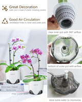Květináč na orchidej s drenážními otvory pro přesazování, výborná cirkulace vzduchu, 2 kusy, dvouvrstvý plast, keramický květináč na orchidej, průhledný květináč na orchidej, dekorativní