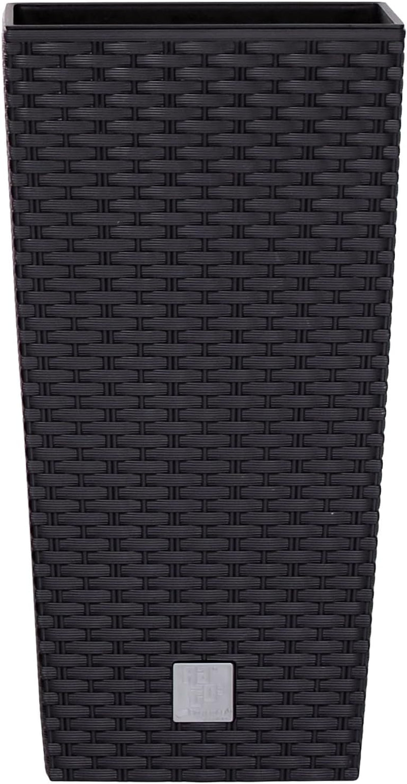 Prosperplast květináče/hrnce s vložkou ratanového vzhledu | 32,5 x 32,5 x 61 cm | antracit | odolný vůči povětrnostním vlivům a UV záření | vyrobeno z pevného plastu | pro interiér i exteriér