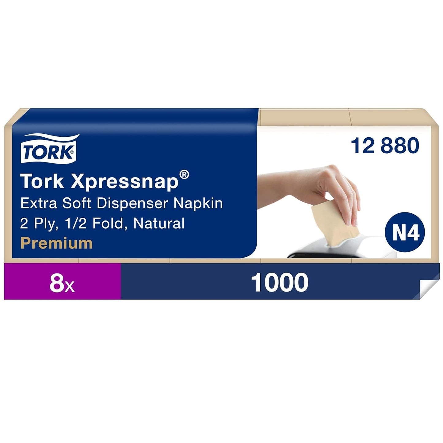 Tork Xpressnap Extra Soft Nature N4 dávkovač ubrousku, Premium, 1/2 x 2 vrstvy, 21,3 cm x 16,5 cm, 8 × 1 000 ubrousků, 12880