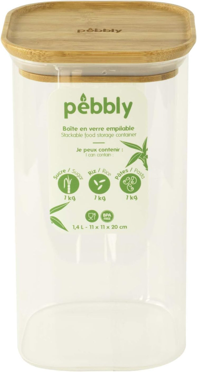 Sada 3 čtvercových skleněných nádob s bambusovým víkem-800ml, borosilikátové sklo, bambus, silikon, přírodní, 11 x 11 x 11 cm Naty Shop dózy na uskladnění potravin 11 X 11 X 20 cm