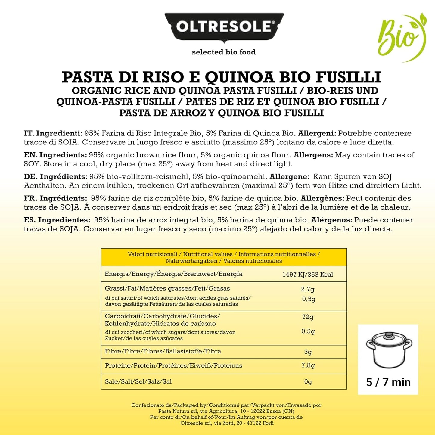 - Bio-Reis- a Quinoa-Těstoviny bez lepku, Fusilli-Formát - Bezlepkové těstoviny s čerstvým zrnem a bílým quinoa z biologischem Anbau, veganské, balení se 3 baleními à 350 g