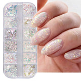 JMEOWIO Třpytky na nehty 12 mřížek Aurora Nail Art dekorace doplňky design nehtů