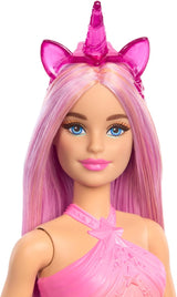Panenky Barbie Unicorn s barevnými fantazijními vlasy, oblečky s barevným přechodem a fantasy doplňky na téma jednorožec, HRR13 Naty Shop Dolls