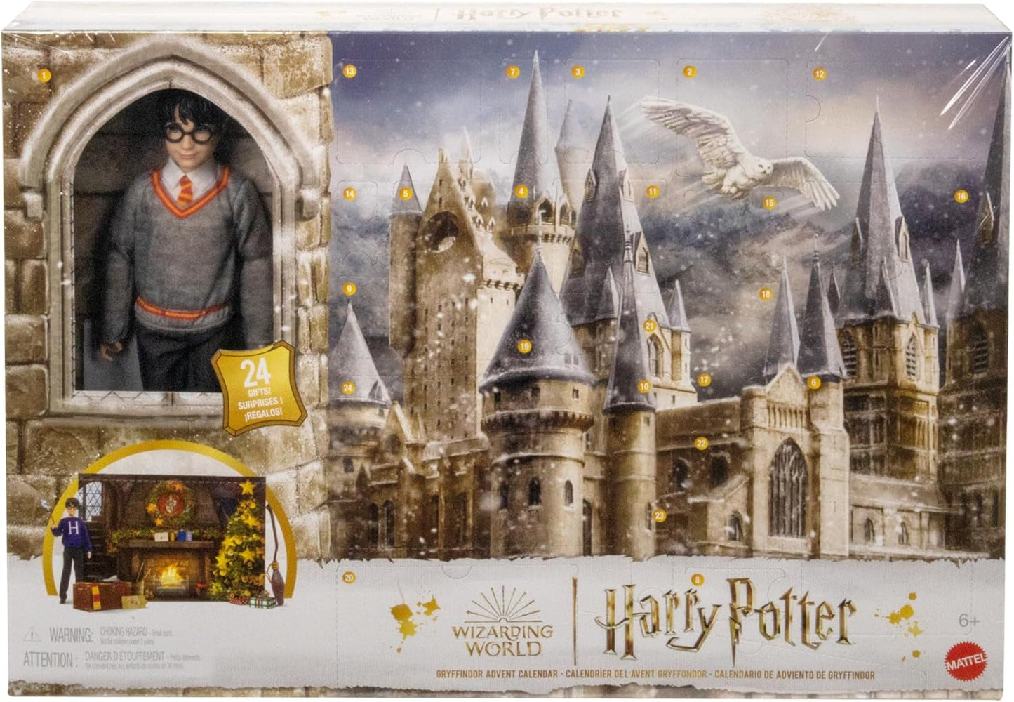 Adventní kalendář HARRY POTTER Nebelvír – 24 příběhů, Kouzelná překvapení, Bradavická společenská místnost, Živá tvář, Pro fanoušky od 6 let, Panenky HND80 Naty Shop Nebelvír adventní kalendář