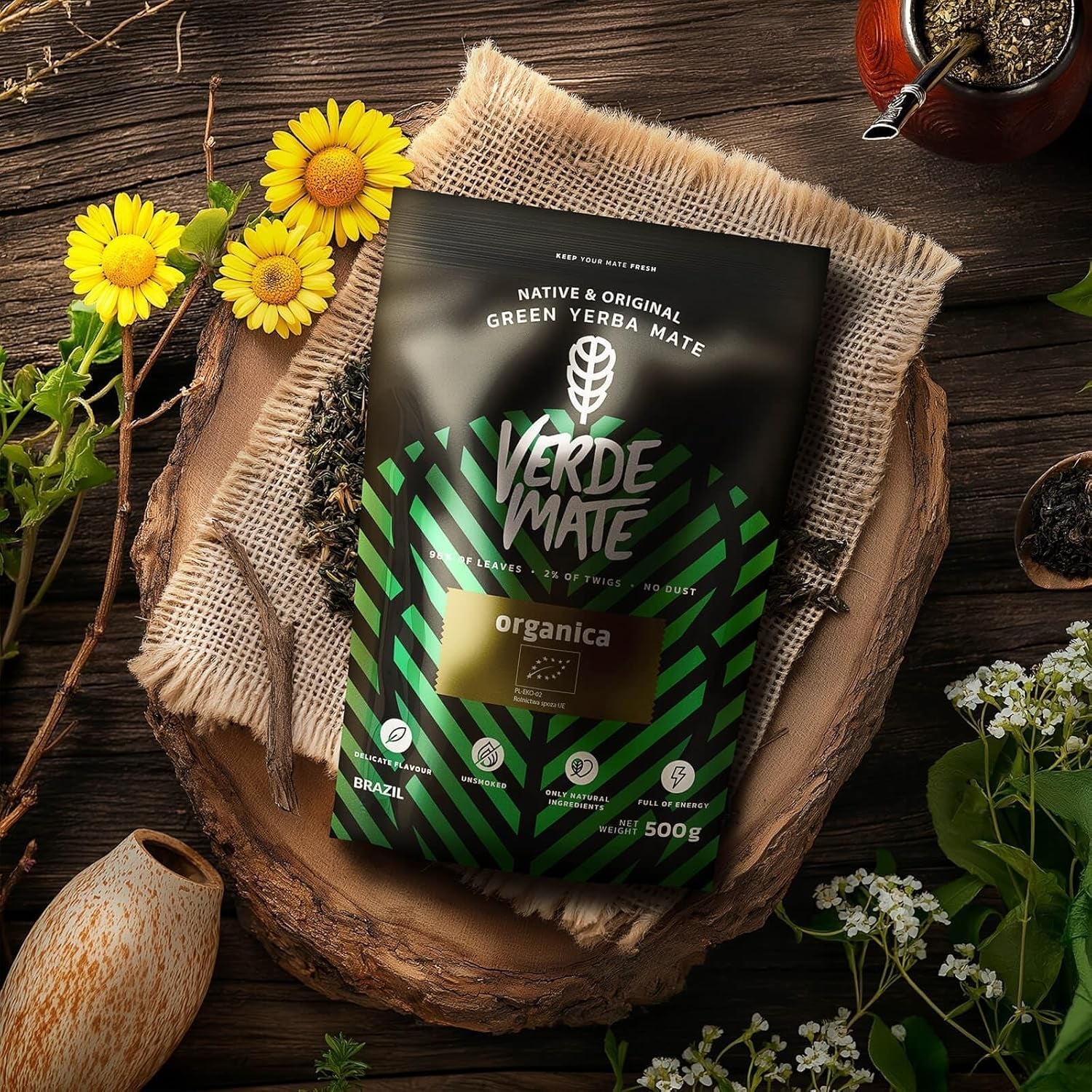 Verde Mate Zelená Orgánica 500 G – BIO Yerba Mate z Brazílie – nekuřácké a pečlivě zpracované 0,5 kg