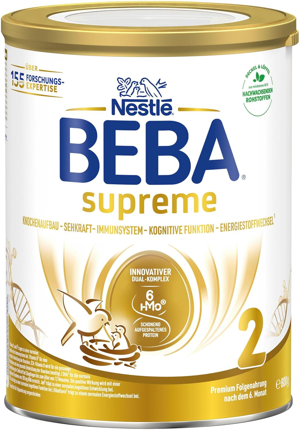 BEBA SUPREME 2 Pokračovací mléko po 6 měsících, pouze laktóza, bez palmového oleje, balení 6 ks (6 x 800 g) Naty Shop