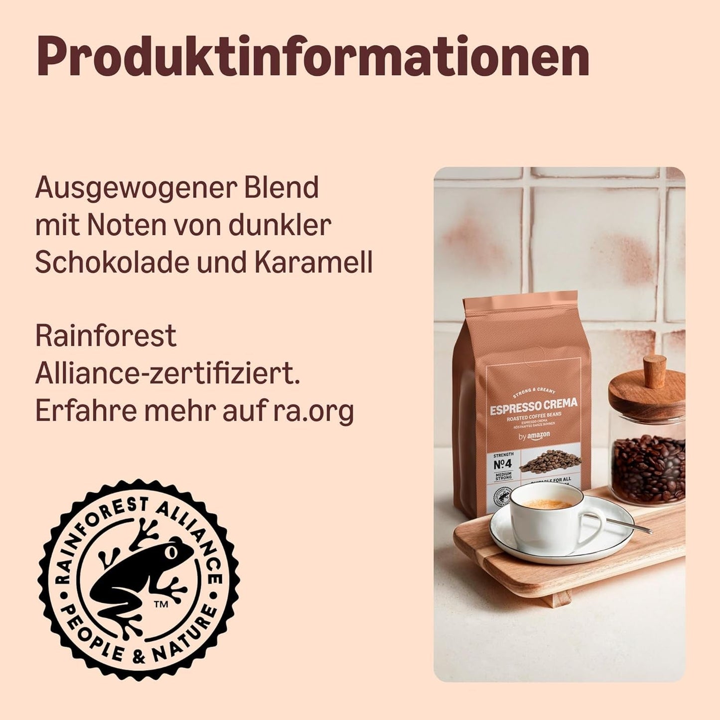 od Amazon Espresso Crema Röstkaffee Ganze Bohnen, 1 kg (2 balení po 500 g), Rainforest Alliance-Zertifizierung