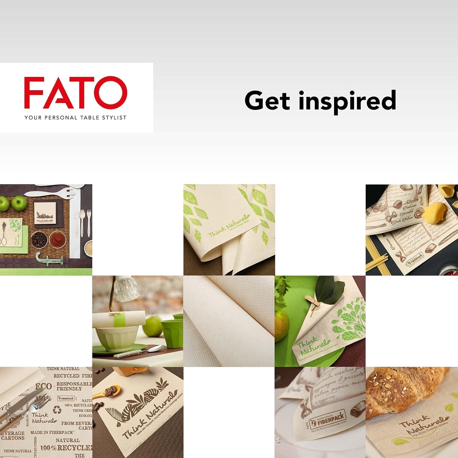 Fato – Přírodní 4-složkové jednorázové papírové ubrousky, šetrné k životnímu prostředí, 40 balení, velikost 38X38, 2 vrstvy, 100% recyklovaný papír