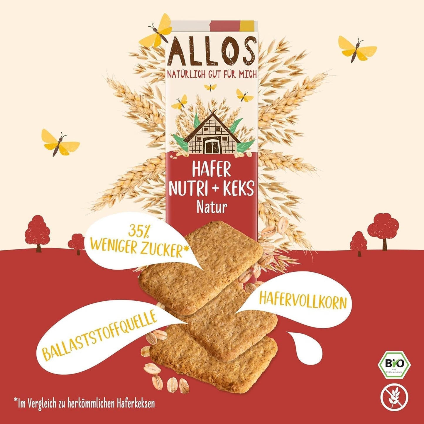 Allos Nutri Organické ovesné krekry | Křupavé celozrnné ovesné krekry | Sladíme medem 6 x 130g