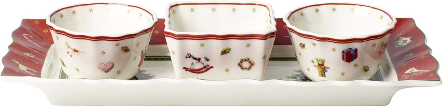 Villeroy & Boch - Toy's Delight Gravy Set, 4 kusy, Servírovací talíř s miskami, Sada vánočních misek, Dekorace na hrací stůl, Servírovací tác, Misky, Vánoční nádobí, Prémiový porcelán