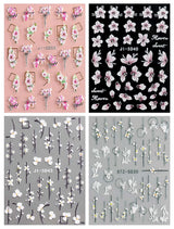 JMEOWIO 3D Nálepka na nehty Frühling Blume Nálepka na nehty Selbstklebend Nagelaufkleber 5D Stereoskopisch Buntes Letní Blumen Dekorace Nageldesign Zubehör 4 Blatt