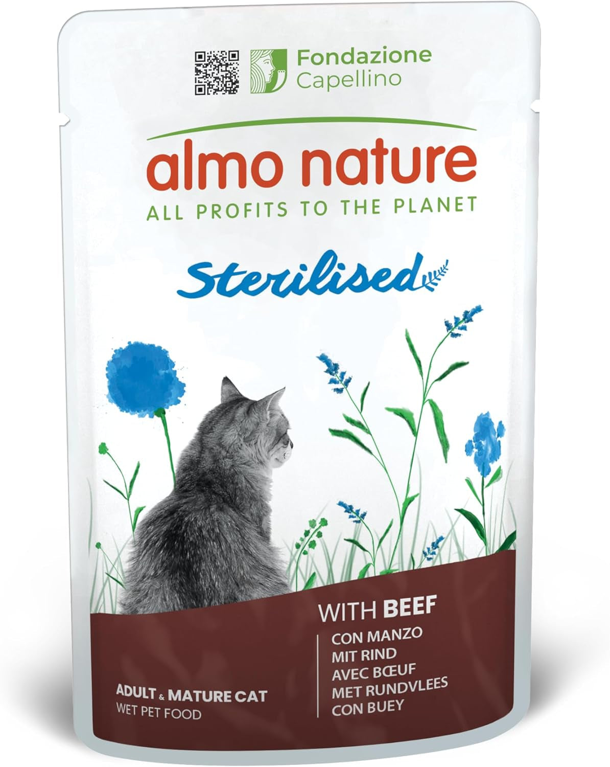 Almo Nature Functional - Sterilizované - Mokré krmivo pro dospělé a zralé kočky, sterilizované nebo méně aktivní - s hovězím masem - nízkotučné, zvlhčující - 70 g (balení 30 ks)