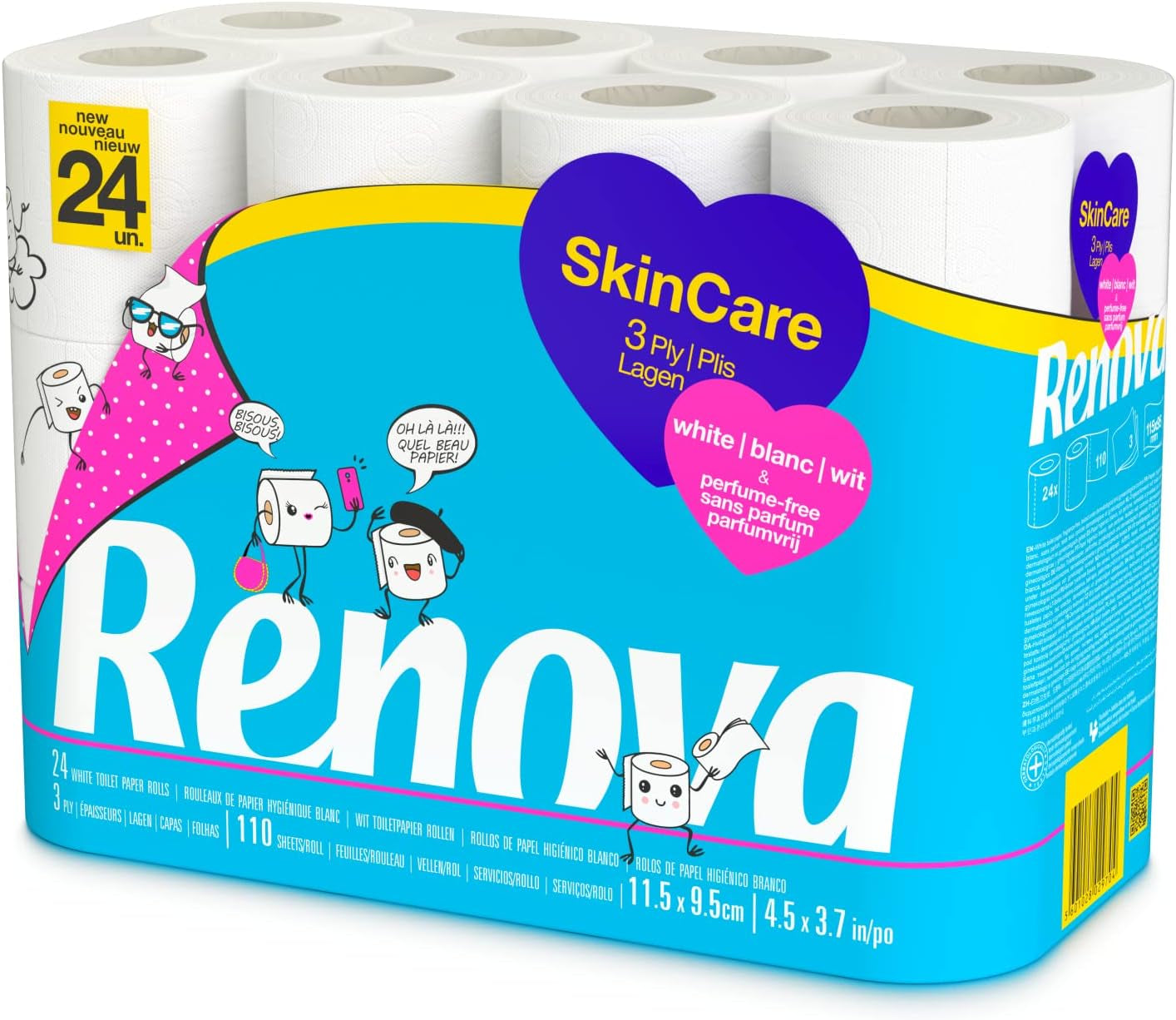 Toaletní papír Renova Skincare, 3 vrstvy, bílý, 24 rolí