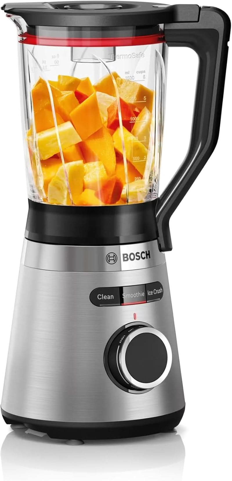 Bosch Standmixer Vitapower Serie 4 MMB6382M, Edelstahl-Klingen Made in Germany, 1,5L Thermosafe Glasbehälter, Stopfer, Sicherheitsdeckel, Spülmaschinengeeignete Teile, 30 000 U/Min, 1200 W, Shopstahl Kitchen Naty
