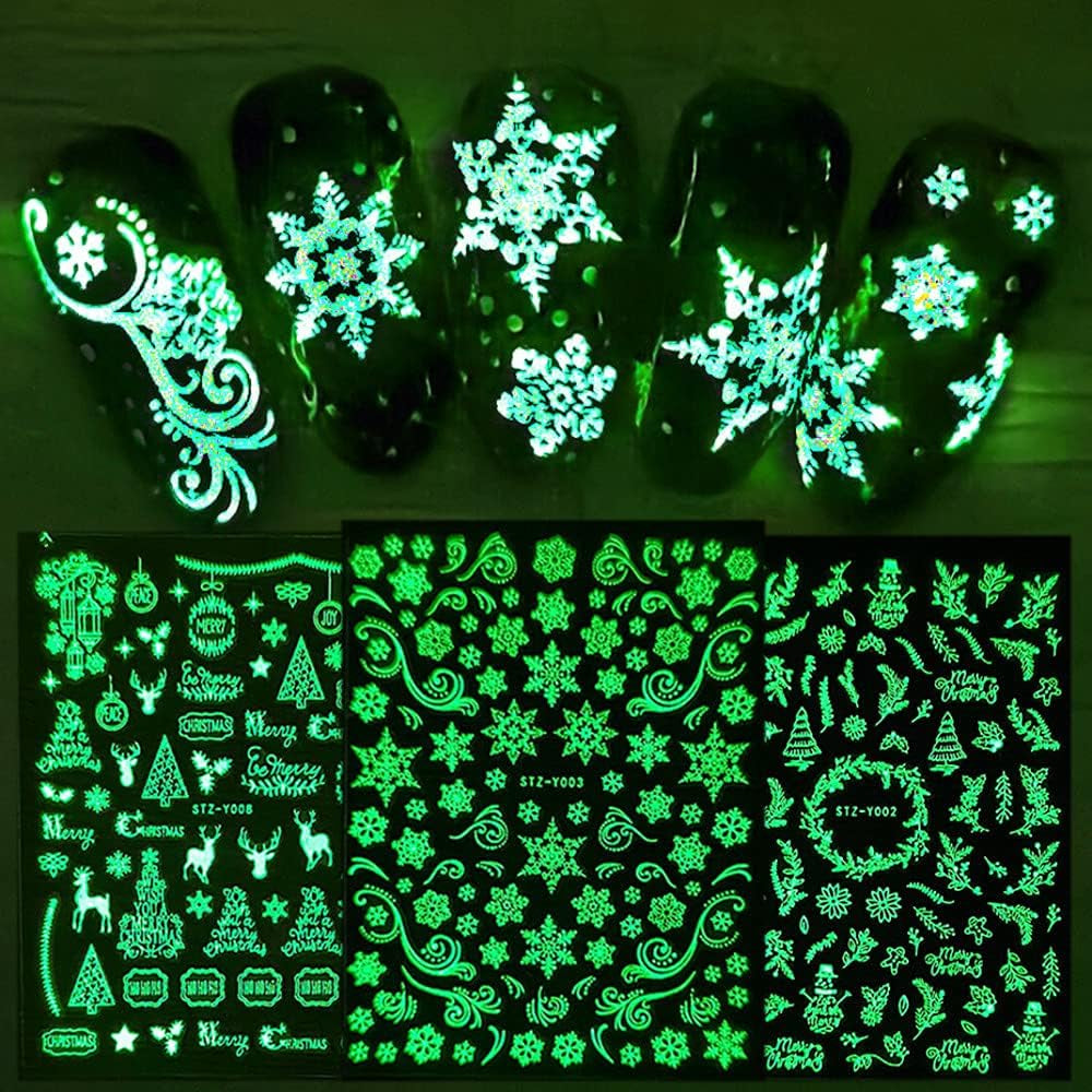 9 Blatt Nagelsticker Weihnachten Nagelaufkleber Selbtklebend Weiß Rentier Schneemann Samolepka na nehty Dekoration Nageldesign Zubehör
