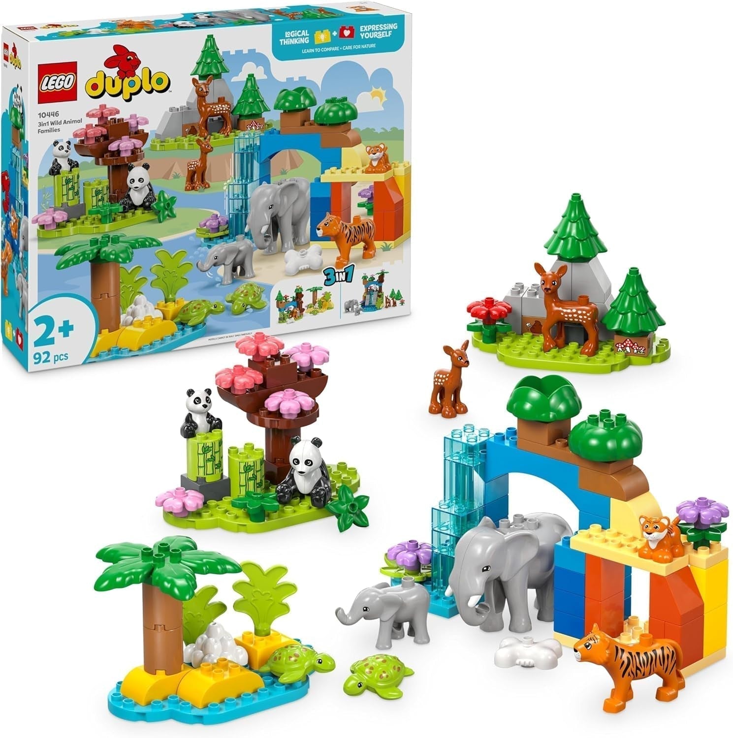 Stavebnice LEGO DUPLO Town Wild Animal Families 3 v 1, vzdělávací hračka pro batolata se želvami, tygry, slony, jeleny, pandami, 2letá sada pro předškoláky, stavebnice figurky zvířat 10446 stavebnic Beuche den LEGO-Store Výchozí název