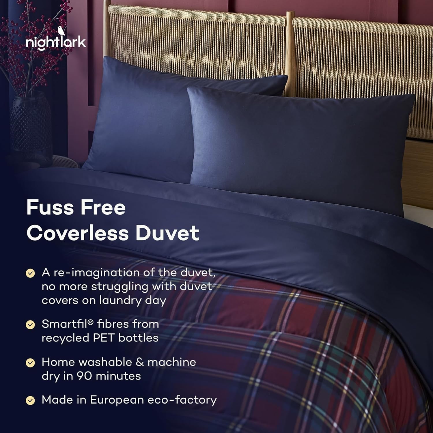 Sada přikrývek a povlaků na polštář Night Lark, 10,5 kousku, jeden, klasický červený tartan, luxusní povlečení, hypoalergenní, peřiny a přikrývky, které lze prát v pračce Naty Shop