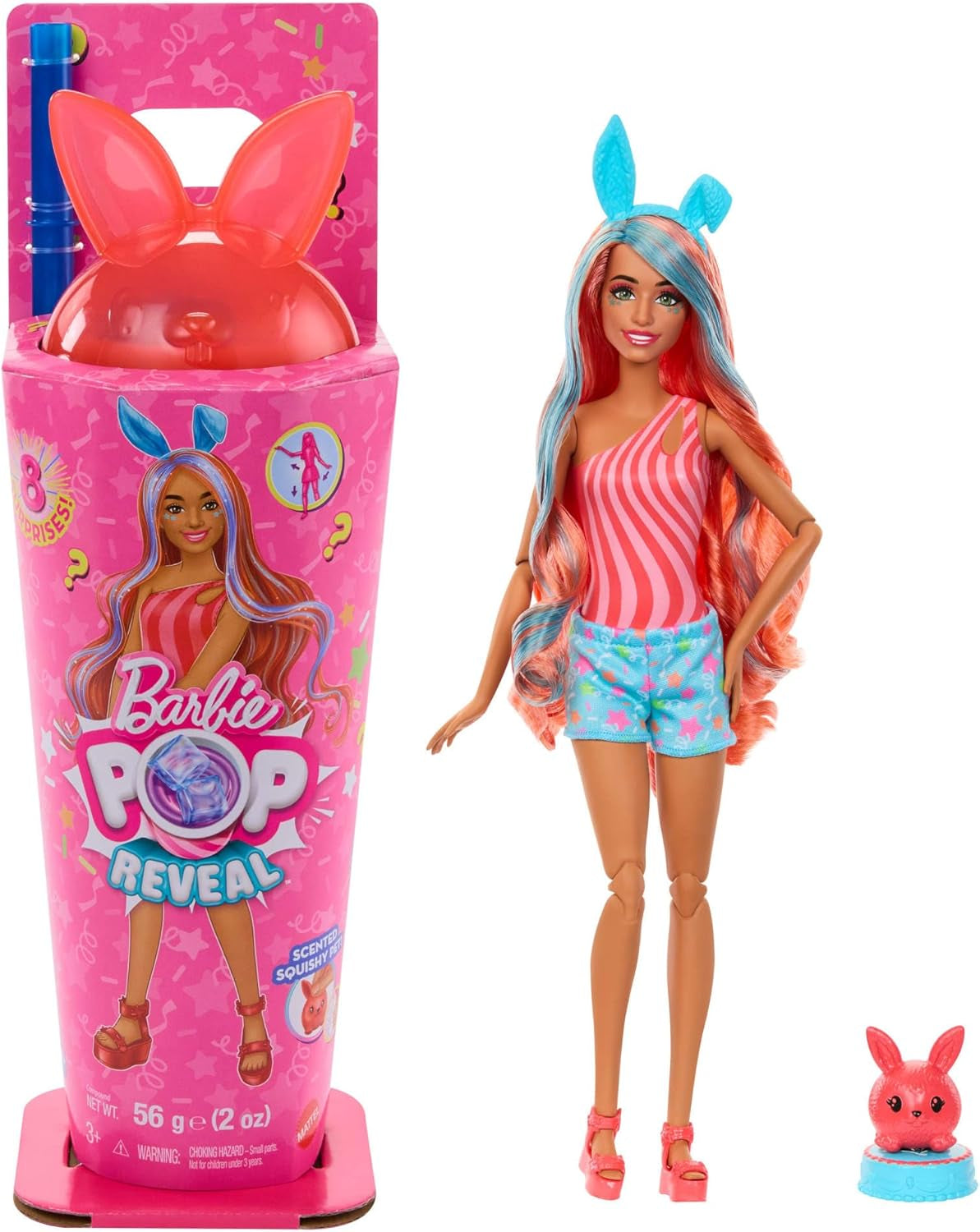 Panenka Barbie Pop Reveal a příslušenství Set Shakes Series Roztomilé vonící kotě Módní panenka a mazlíček s 8 překvapeními včetně změny barvy JCN87
