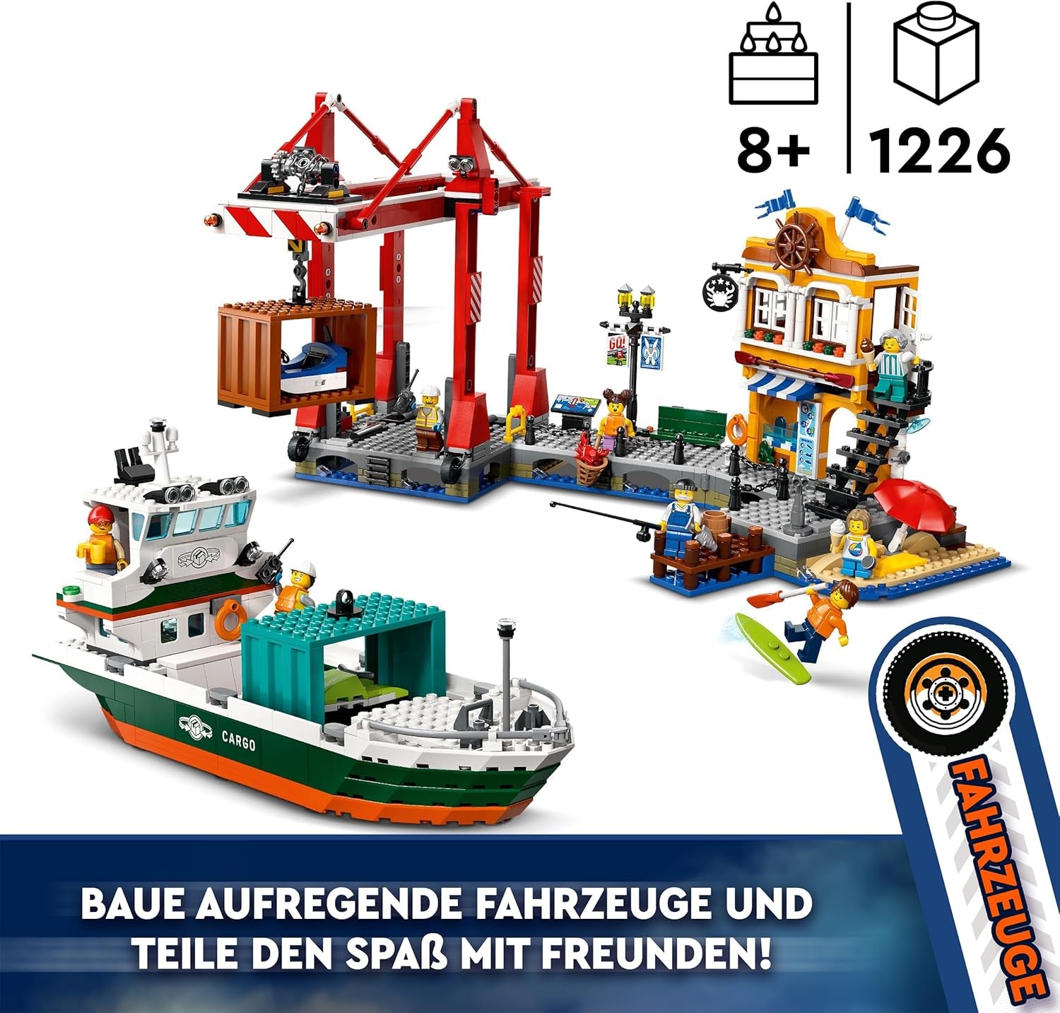 LEGO City přístav s nákladní lodí, stavebnice pro chlapce a dívky od 8 let, tip na dárek pro děti, kontejnerový jeřáb, loď na hraní a 8 minifigurek 60422 Stavebnice Besuche den LEGO-Store
