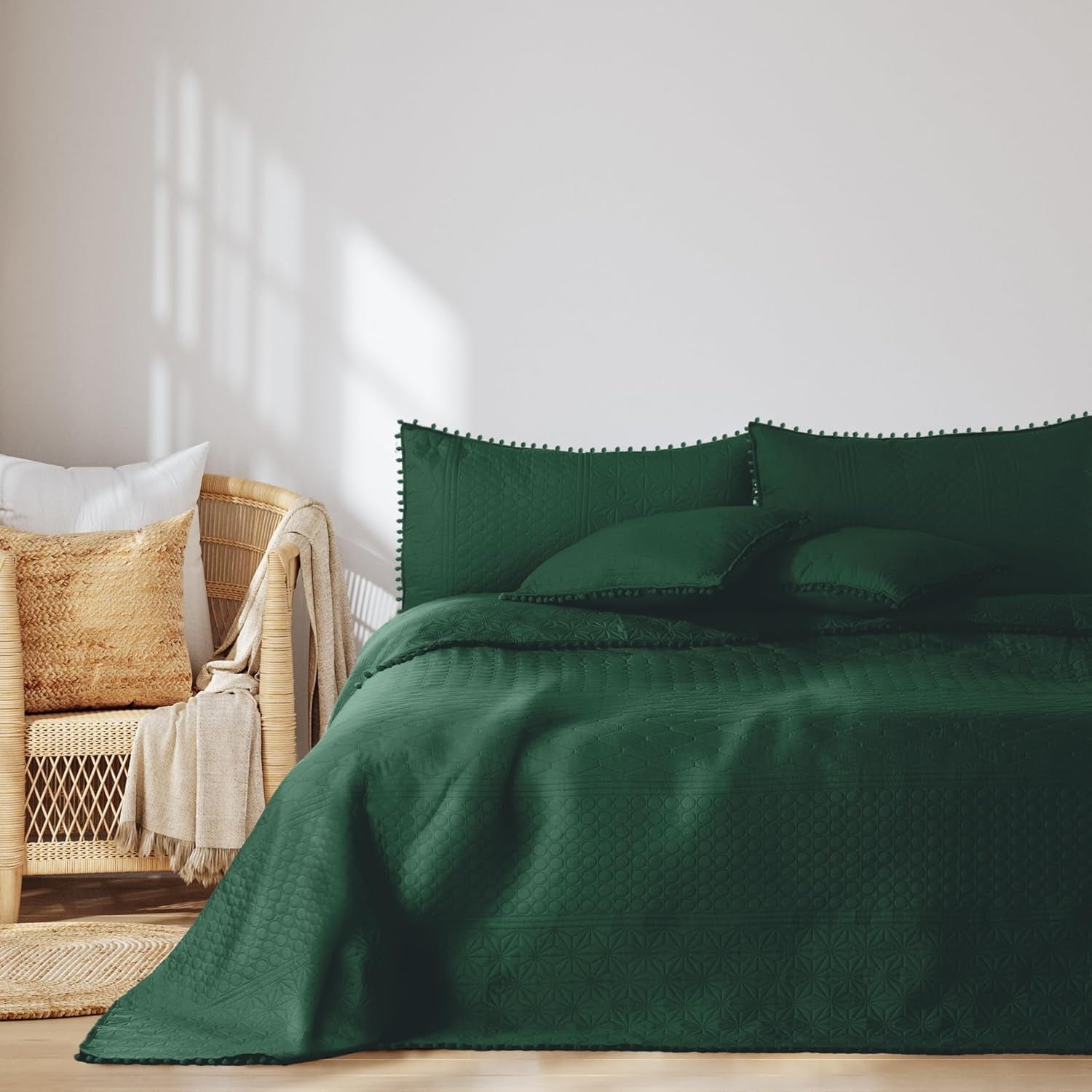Ameliahome Přehoz s bambulí 220X240 Cm Oboustranný přehoz Ultrazvukové prošívání Polyester Meadore Šedá Postele a přikrývky Besuche den AmeliaHome-Store Meadore tmavě zelená 240X260 Cm