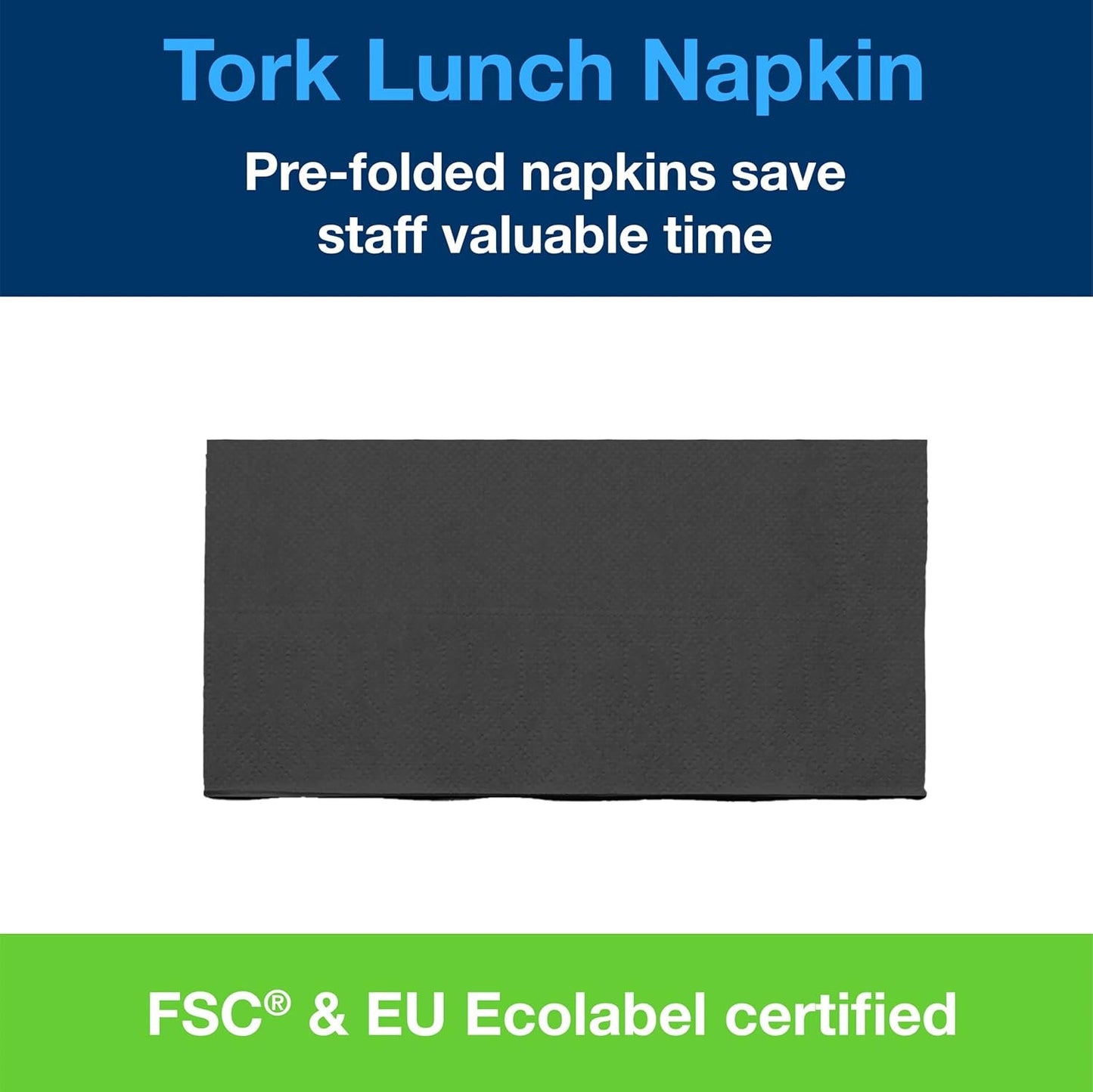 Tork 477851 Černé 1/8 složené ubrousky na oběd / 2vrstvé předem složené papírové ubrousky na občerstvení nebo malá jídla / pokročilá kvalita / ubrousky 10 x 200 (2000) / 32,6 x 33 cm (d x š)