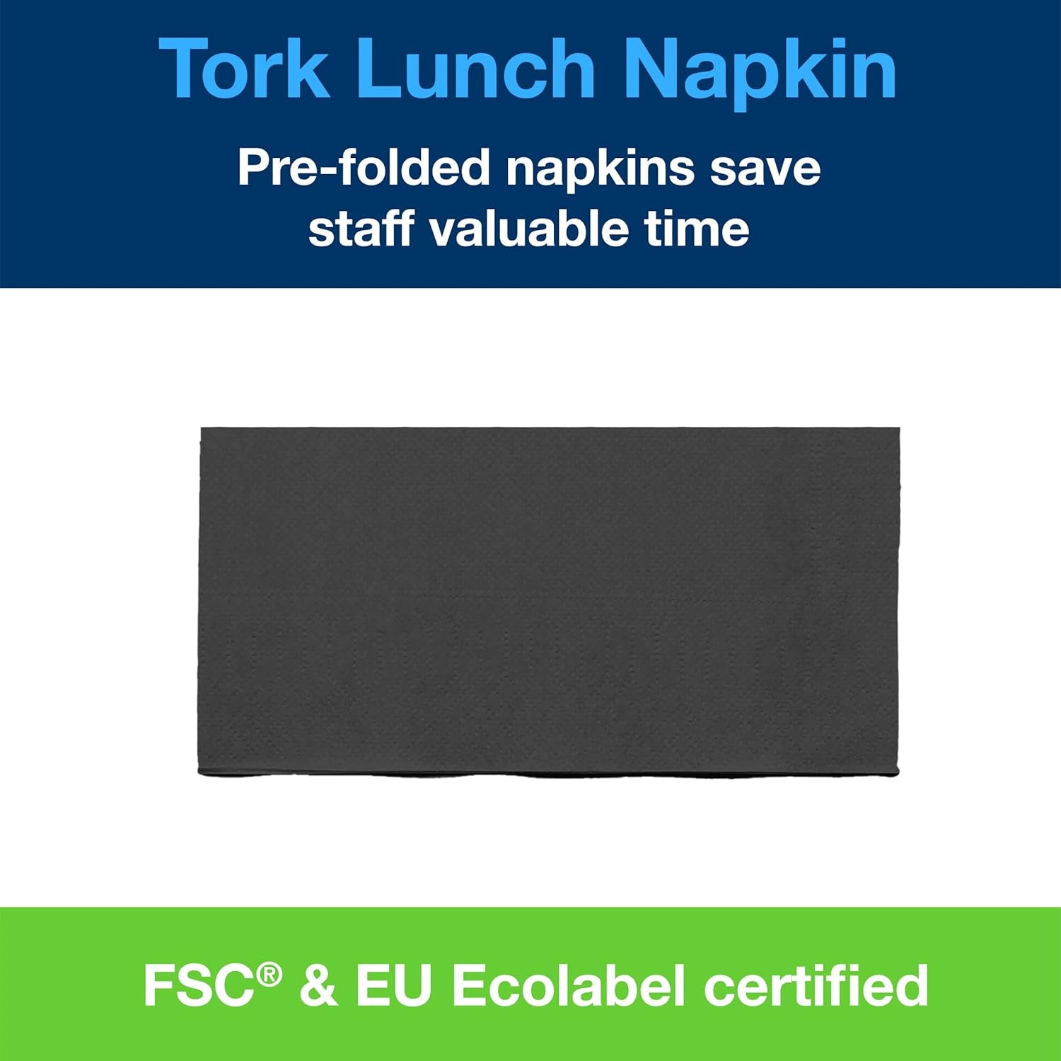 Tork 477851 Černé 1/8 složené ubrousky na oběd / 2vrstvé předem složené papírové ubrousky na občerstvení nebo malá jídla / pokročilá kvalita / ubrousky 10 x 200 (2000) / 32,6 x 33 cm (d x š)