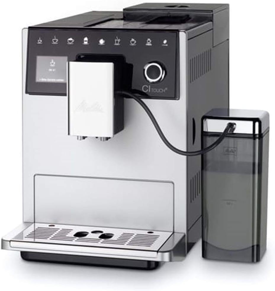 Melitta CI Touch - Plně automatický espresso kávovar s mléčným systémem, espresso kávovar s integrovaným mlýnkem na kávu a napěňovačem mléka, kupř. na espresso nebo cappuccino, stříbrná