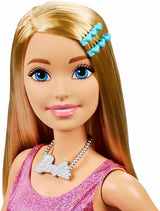 Panenka Barbie Extra velká (71 cm) – růžové šaty, blond vlasy se sponou a náhrdelníkem, dárek pro 3 roky a více, HJY02