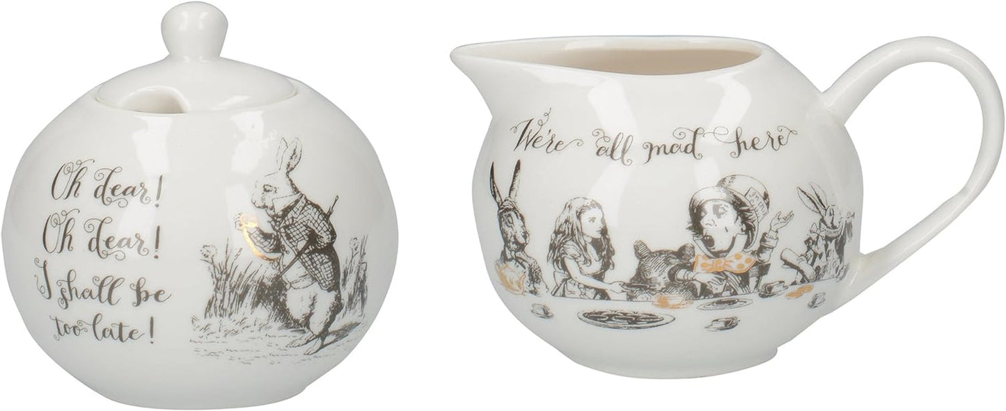 Alenka v říši divů Jemná porcelánová konvička a konvička na mléko, porcelánová miska a konvička na mléko v luxusní dárkové krabičce