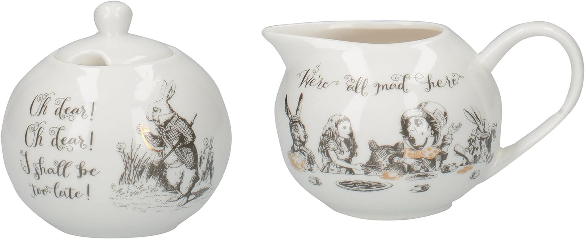 Alenka v říši divů Jemná porcelánová konvička a konvička na mléko, porcelánová miska a konvička na mléko v luxusní dárkové krabičce