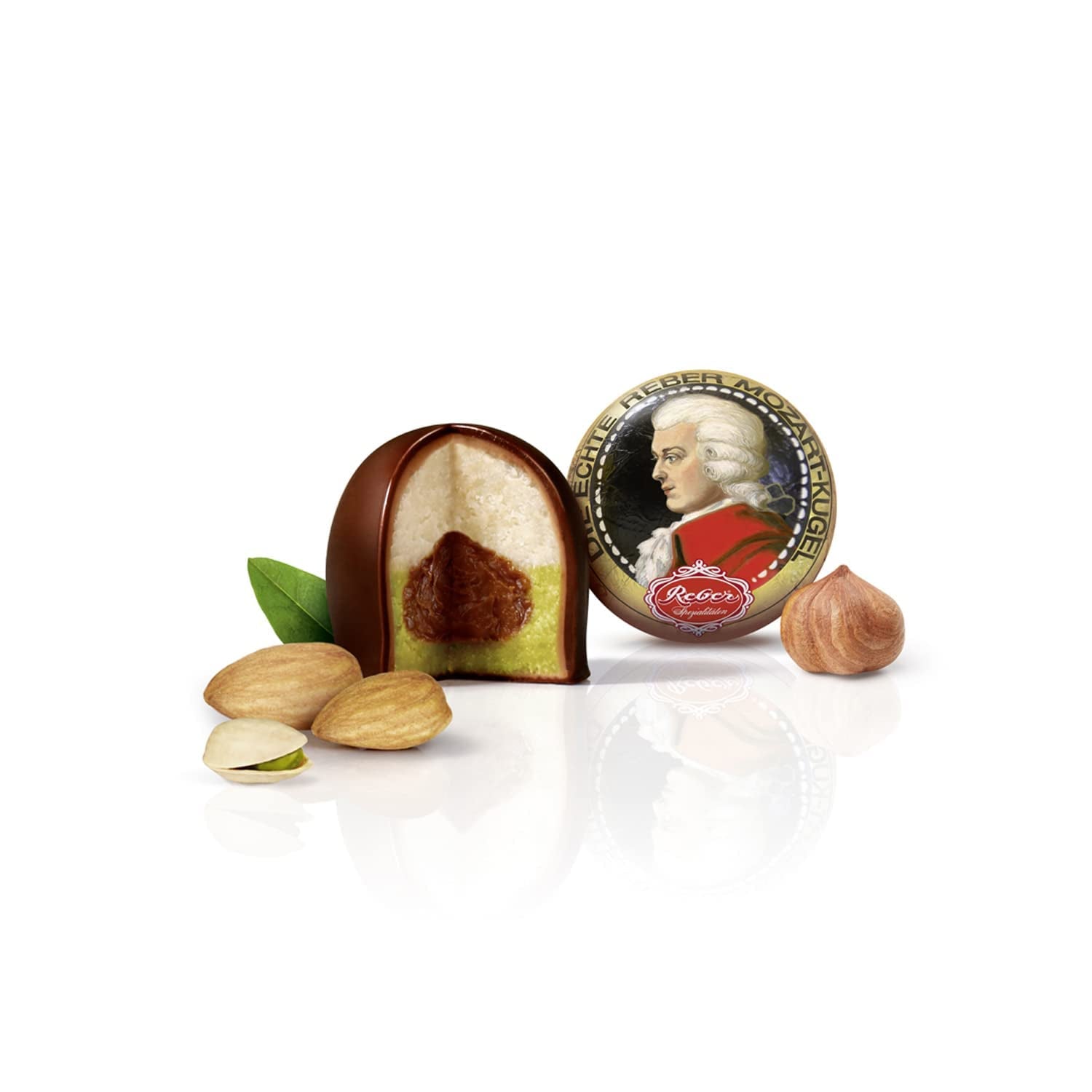 Reber Mozart koule - 5 sáčků po 5 cukroví ve vánoční edici - Autentické Reber Mozart koule, vyrobené z hořké čokolády, marcipánu a nugátu