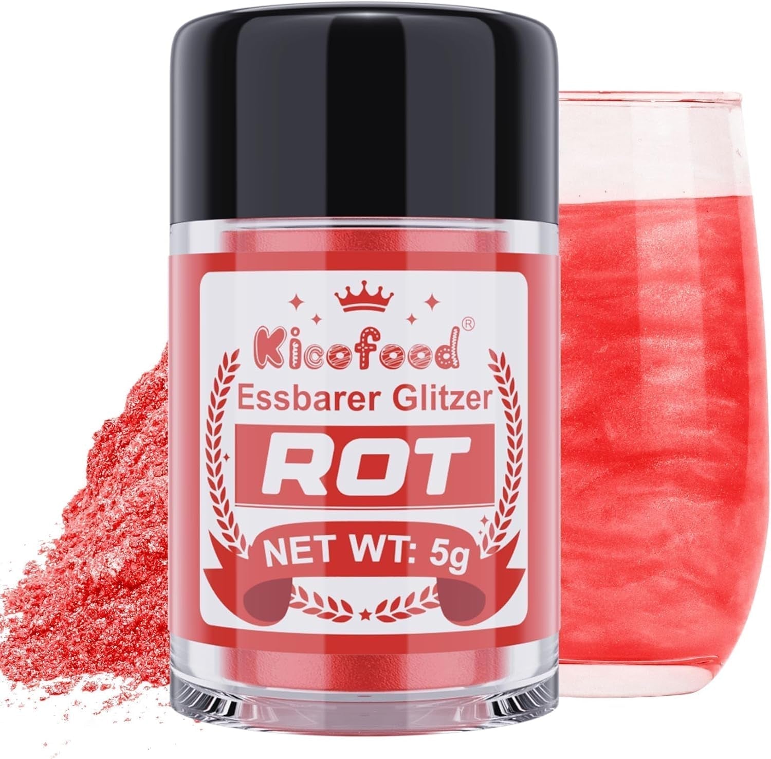Kicofood, jedlé třpytky, 5 gramů, různé barvy Glitter Naty Shop Red
