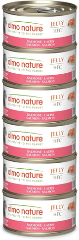 Almo Nature HFC Jelly - Nassfutter für ausgewachsene Katzen - Lachs - Human Grade, Bez lepku a Monoprotein - 6 x 70 g