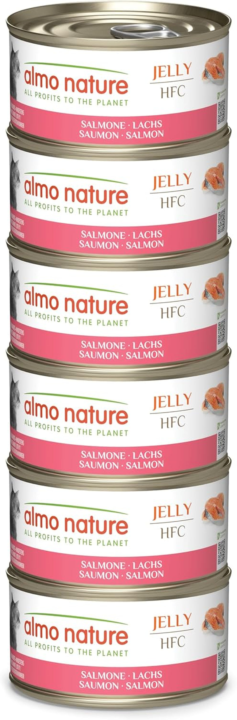 Almo Nature HFC Jelly - Nassfutter für ausgewachsene Katzen - Lachs - Human Grade, Bez lepku a Monoprotein - 6 x 70 g