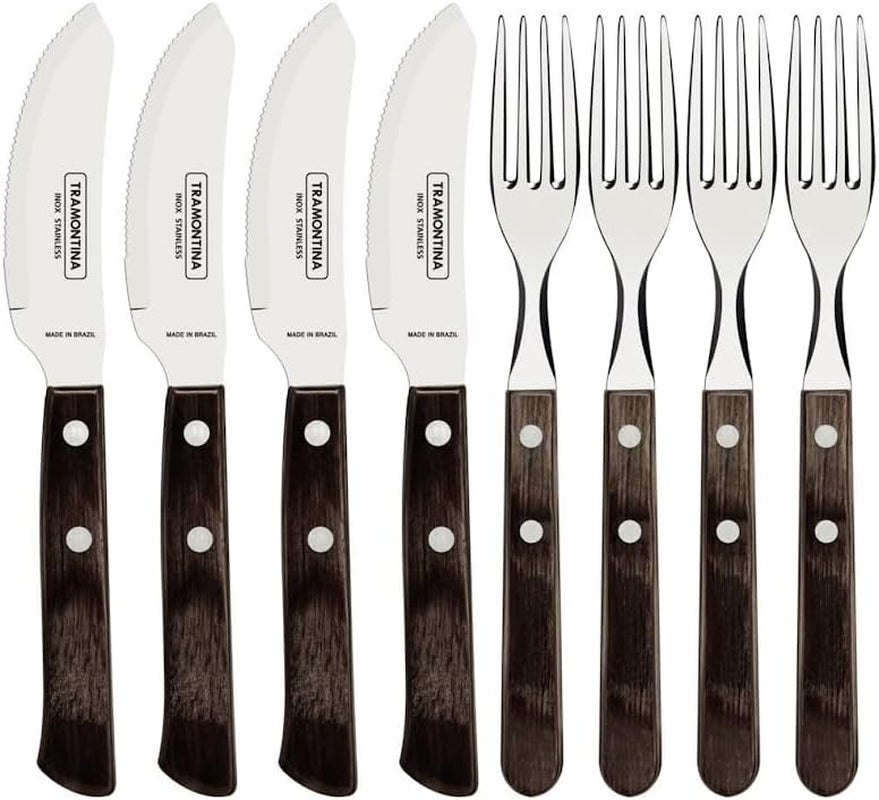 Tramontina PIZZA Besteck, 8dílná sada, Für 4 Personen, Rostfreier Edelstahl, Fsc-Zertifizierte Holzgriffe, Spülmaschinenfest Kitchen Naty Shop