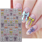 JMEOWIO Nálepka na nehty Bunte Herz Schleife 6 Blatt Nálepka na nehty Selbtklebend Nagelaufkleber Dekoration Nageldesign Zubehör