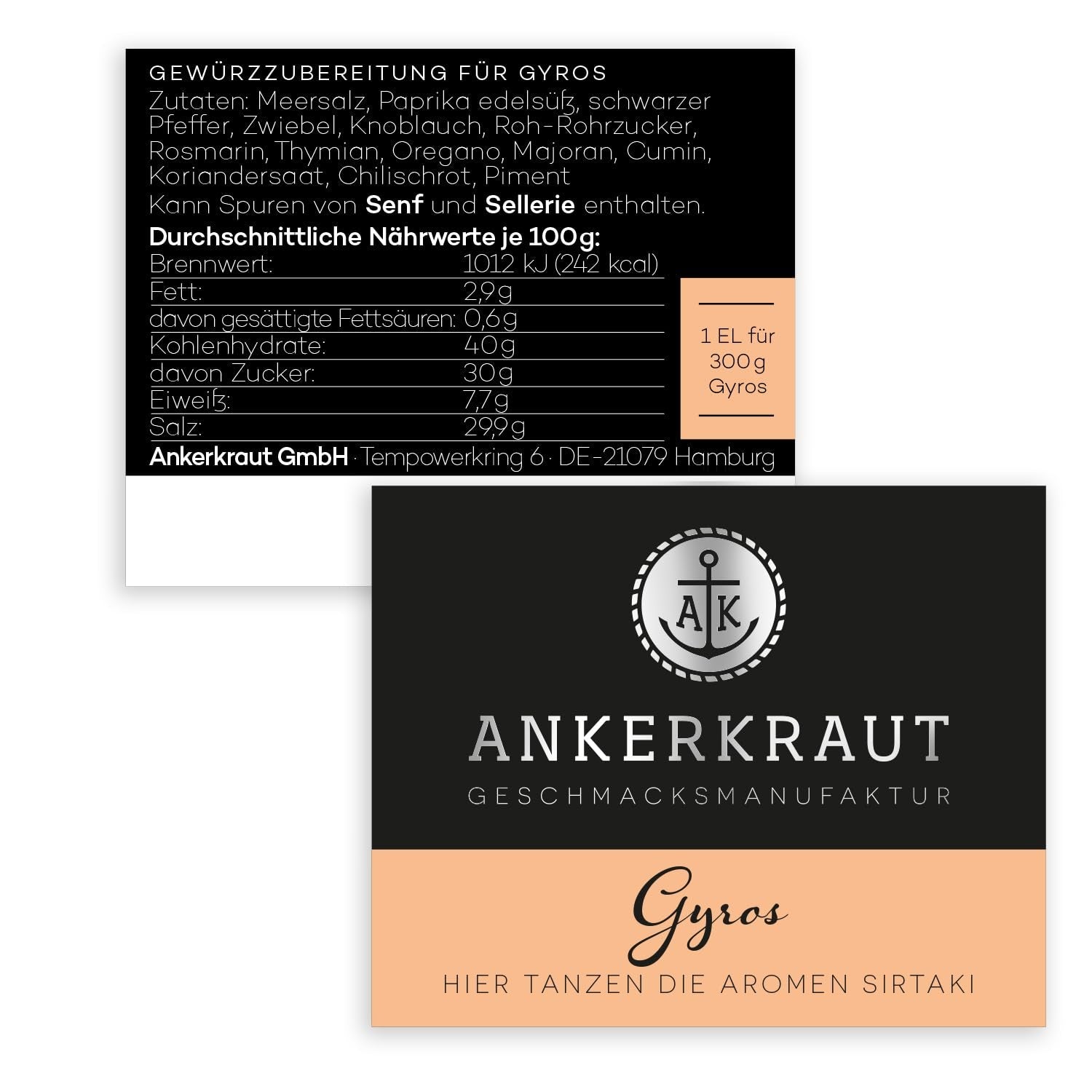 Ankerkraut Gyros, Gewürzmischung für Gyros, egal ob aus der Pfanne nebo vom Grill, mit Zwiebel, Knoblauch, majoránka, kmín, Piment und mehr, 80 g v Korkenglas
