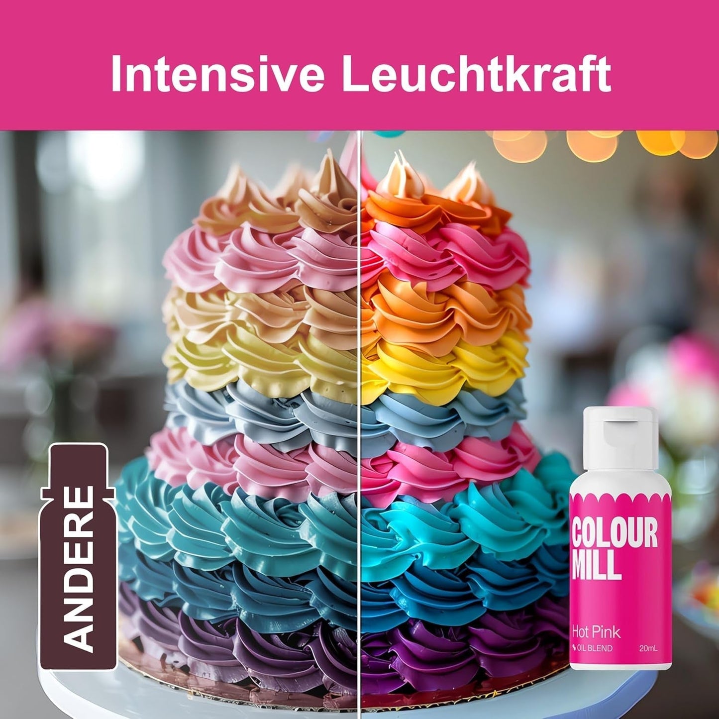Color Mill Liquid Food Coloring Set - 5 x 20 ml na olejové bázi (černá, růžová, fialová, červená a modrá) - odolná proti UV záření - ideální na pečení a jako poleva na dorty, muffiny a ozdoby dortů