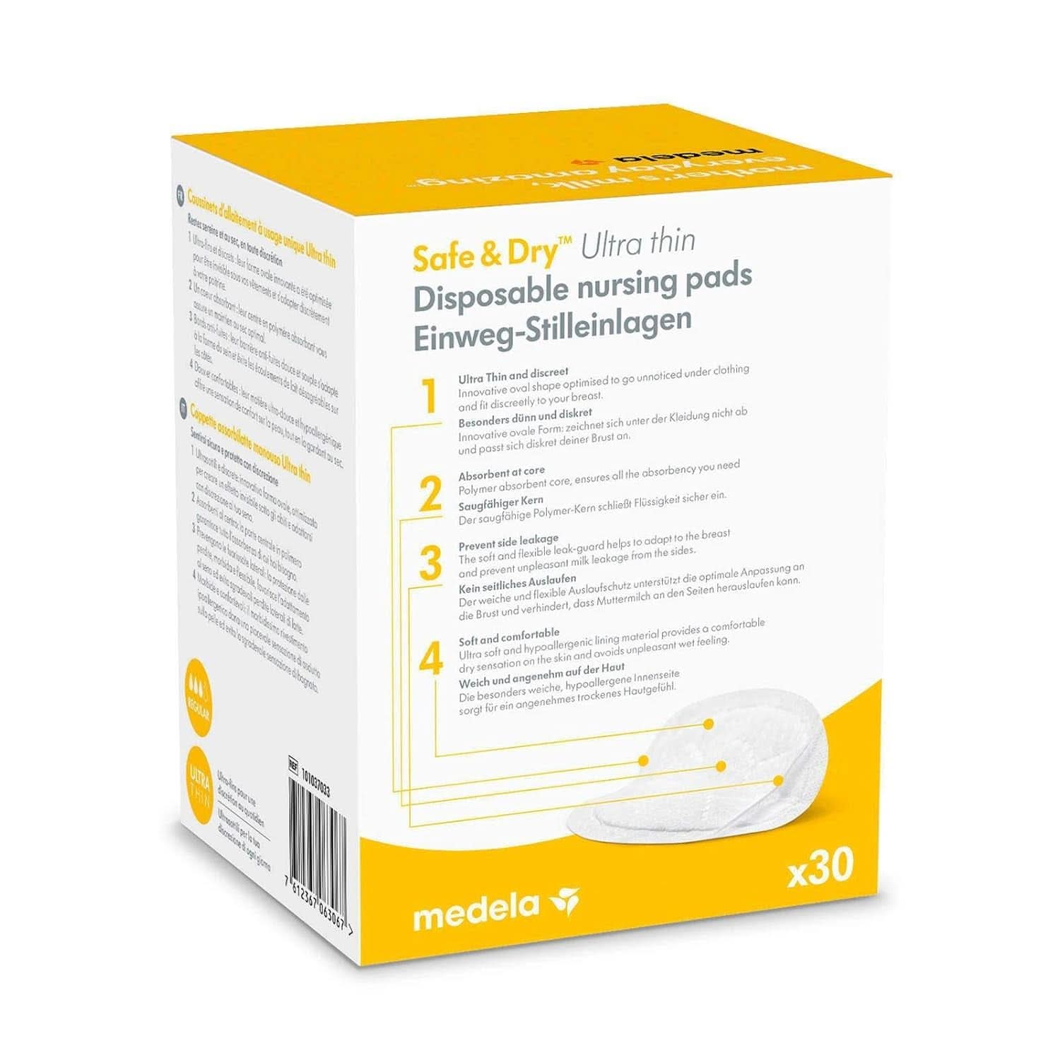 MEDELA Safe & Dry Einweg-Stilleinlagen, Ultradünn, Einzeln Verpackt, 30 Stück Příslušenství Jídlo a kojení Bebe Naty Shop