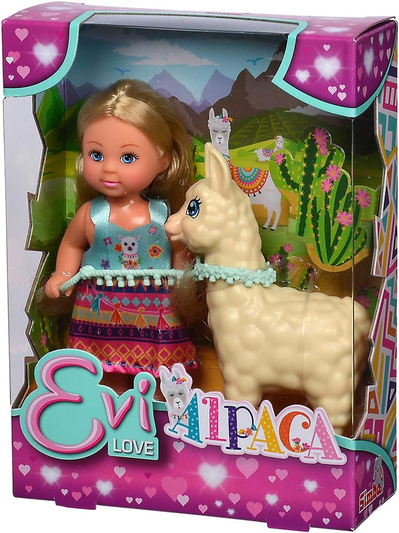 Simba 105733497 – panenka Evi Love v roztomilém oblečku z alpaky a vodítku, 12 cm, pro děti od 3 let