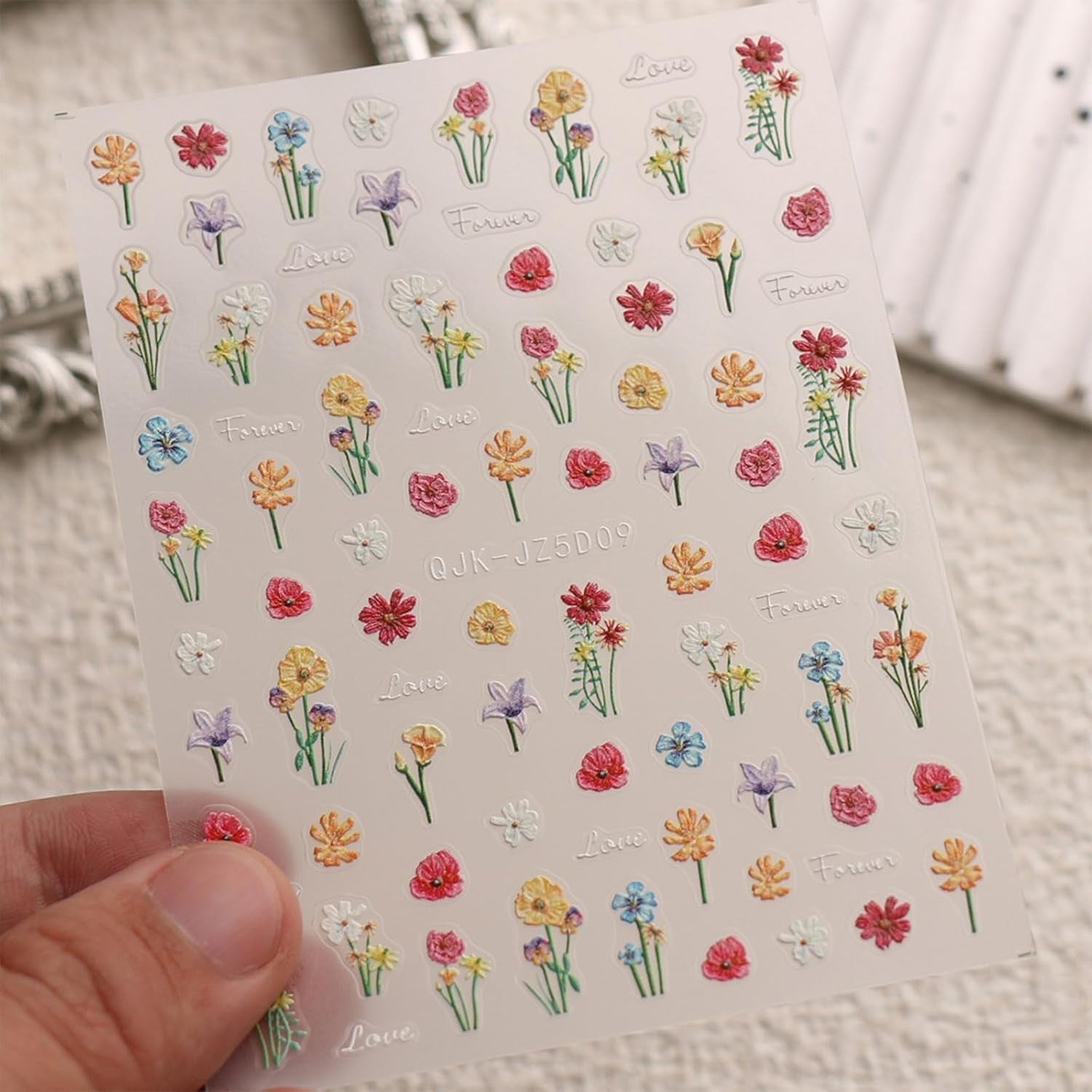 JMEOWIO 3D Nálepka na nehty Blumen Nálepka na nehty Selbstklebend Nagelaufkleber 5D Stereoskopické jarní letní Dekorace Blumen Nageldesign Zubehör 4 Blatt